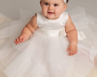 Robe de baptême avec nœud pour bébé fille – Tenue de baptême Lux