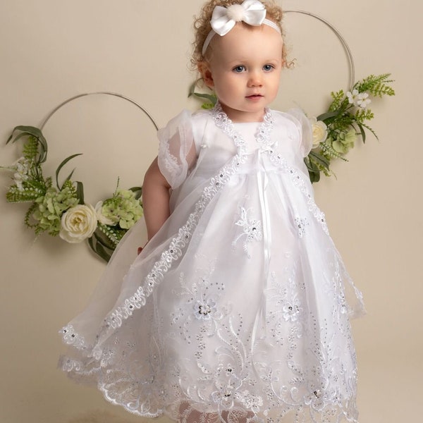 Lux Christening Floral Dress Set for Baby Girls – White Baptism Outfit