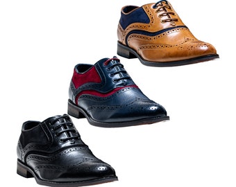 Zapatos de vestir Oxford y brogue de ante charol con cordones para boda para hombre