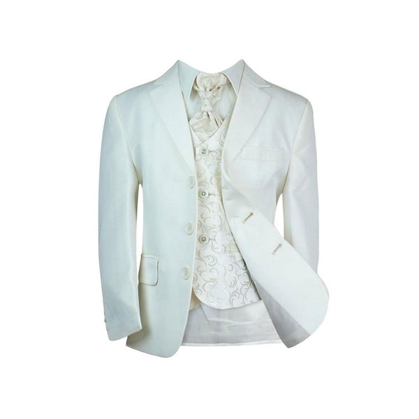 Boys Tailored Fit Communion 5 Piece Suit in Ivory