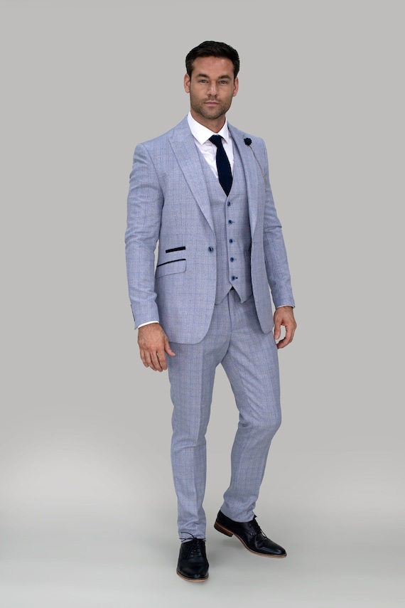 Buy Mens Blazer Waistcoat Trousers Slim Fit Blue Houndstooth Check Tweed  Set Sold Separately Online in India 