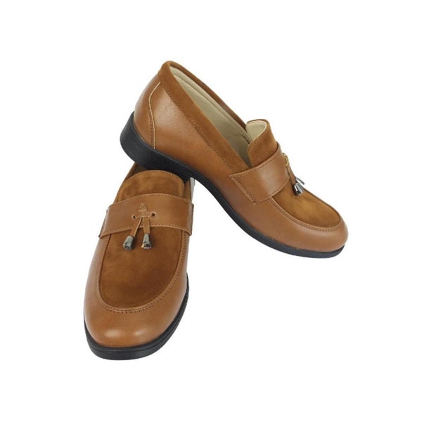 Flamingo Boys Faux Leather & Suede Loafers in Tan Brown