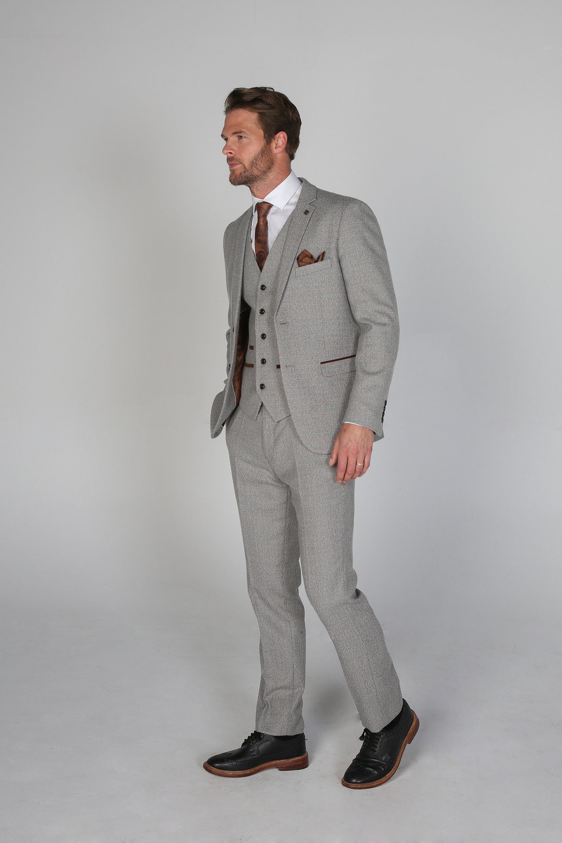 Prom Suits For Men Menista Custom Tweed Wool Three Piece Vintage