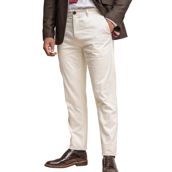 Heren Casual Chino Ecru Cotton Smart Business-broek Normale korte lange broek