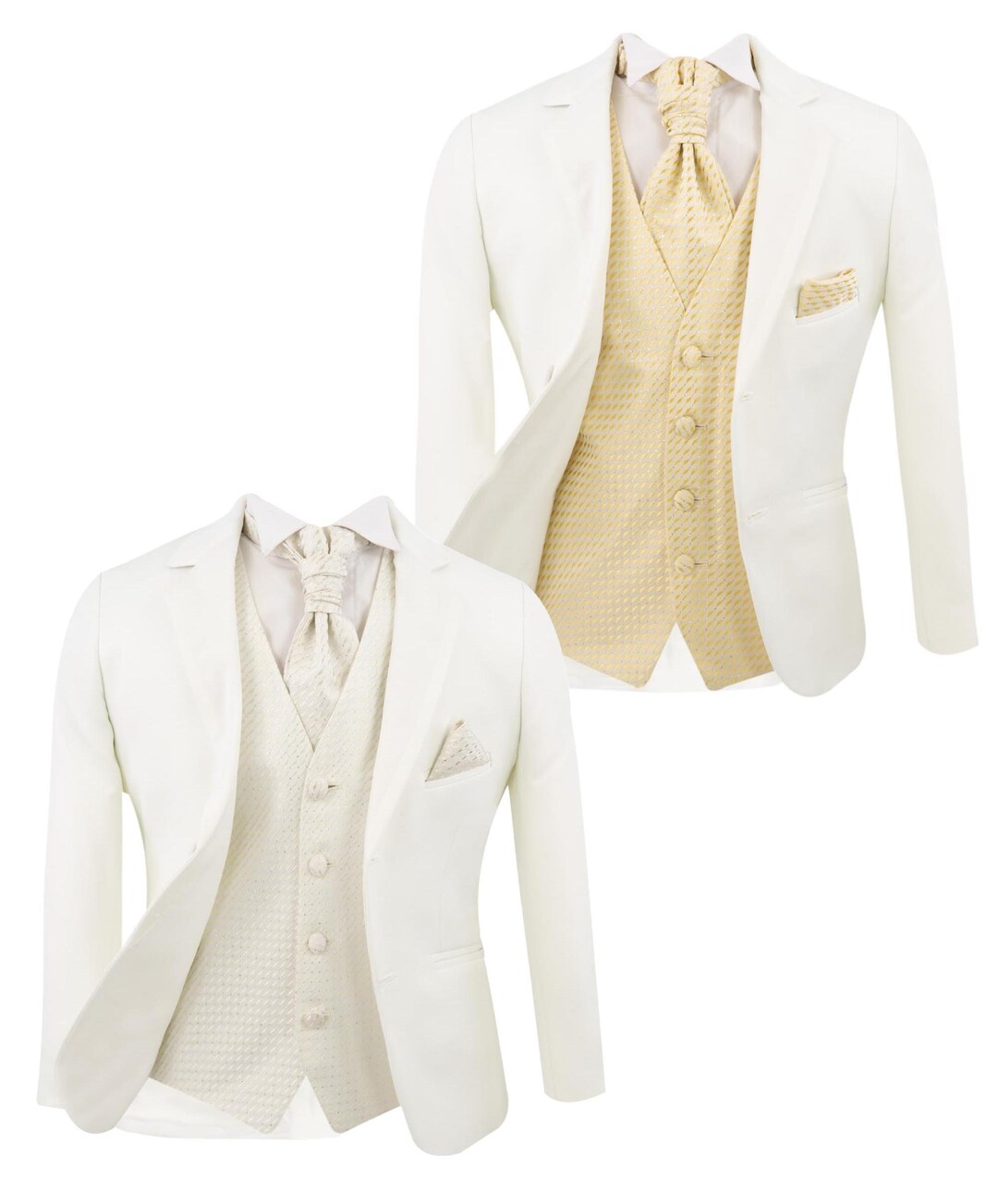 Boys Communion Tailored Fit 6 Piece White Suit With Gold or Ivory