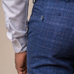 HERREN RETRO TWEED Weste Wollmischung Blau Kariert Fischgräten Anzug Slim Fit EUR 33,07