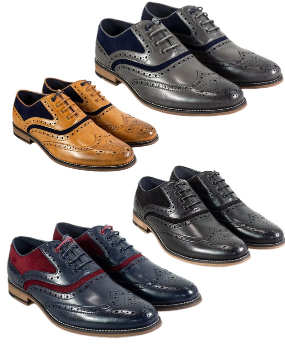 Mens Brogue Dress Shoes Formal Lace Up Suede Leather Footwear