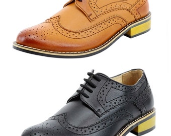 Boys Brogue Lace Up Faux Leather Dress Shoe Formal Wedding Page boy Footwear