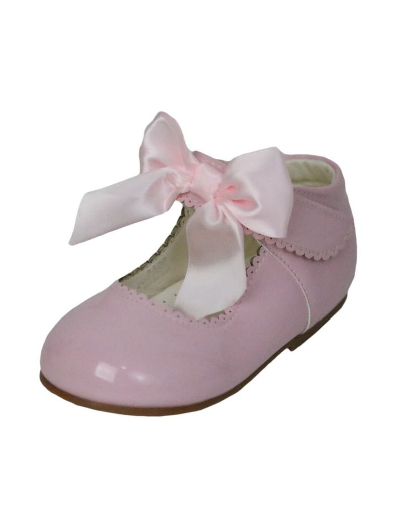 Girls Pink Hook and Loop Shoes With A Satin Bow Baby Girl Pink - Etsy