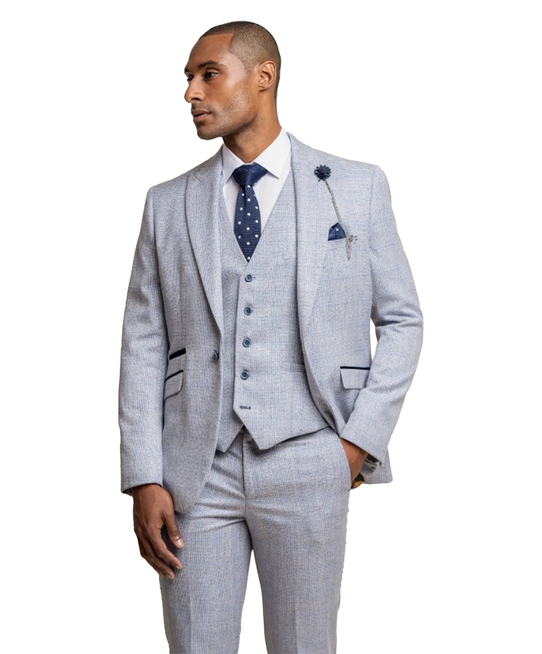 Mens Suit 3-piece Retro Slim Fit Blue Tweed Houndstooth Check Set - Etsy UK