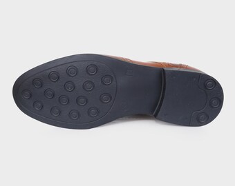 Boys Brand New Tan Patent Formal Brogue Shoes Zapatos Zapatos para niño Oxford y con punto en ala 