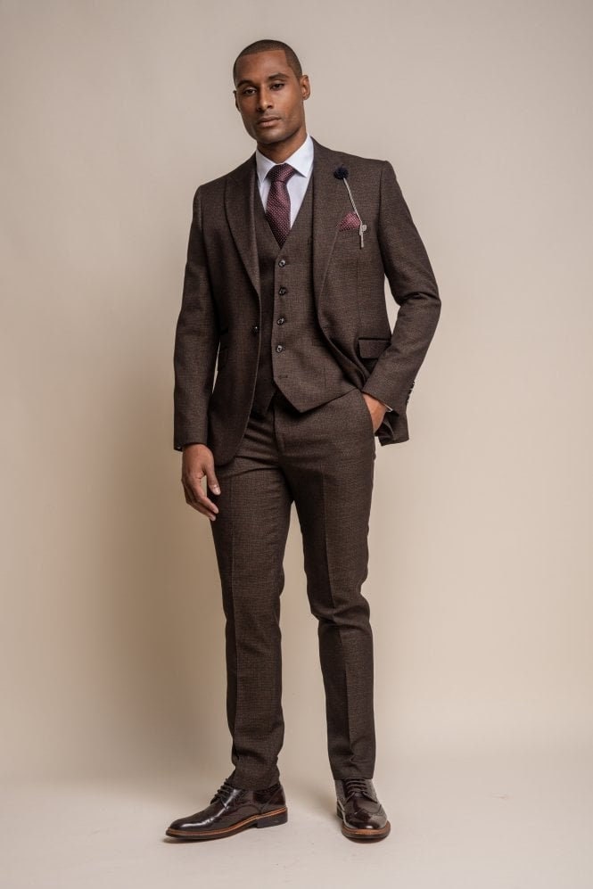 Mens 2 Button Slim Fit Textured Weave Suit in Brown main image 0