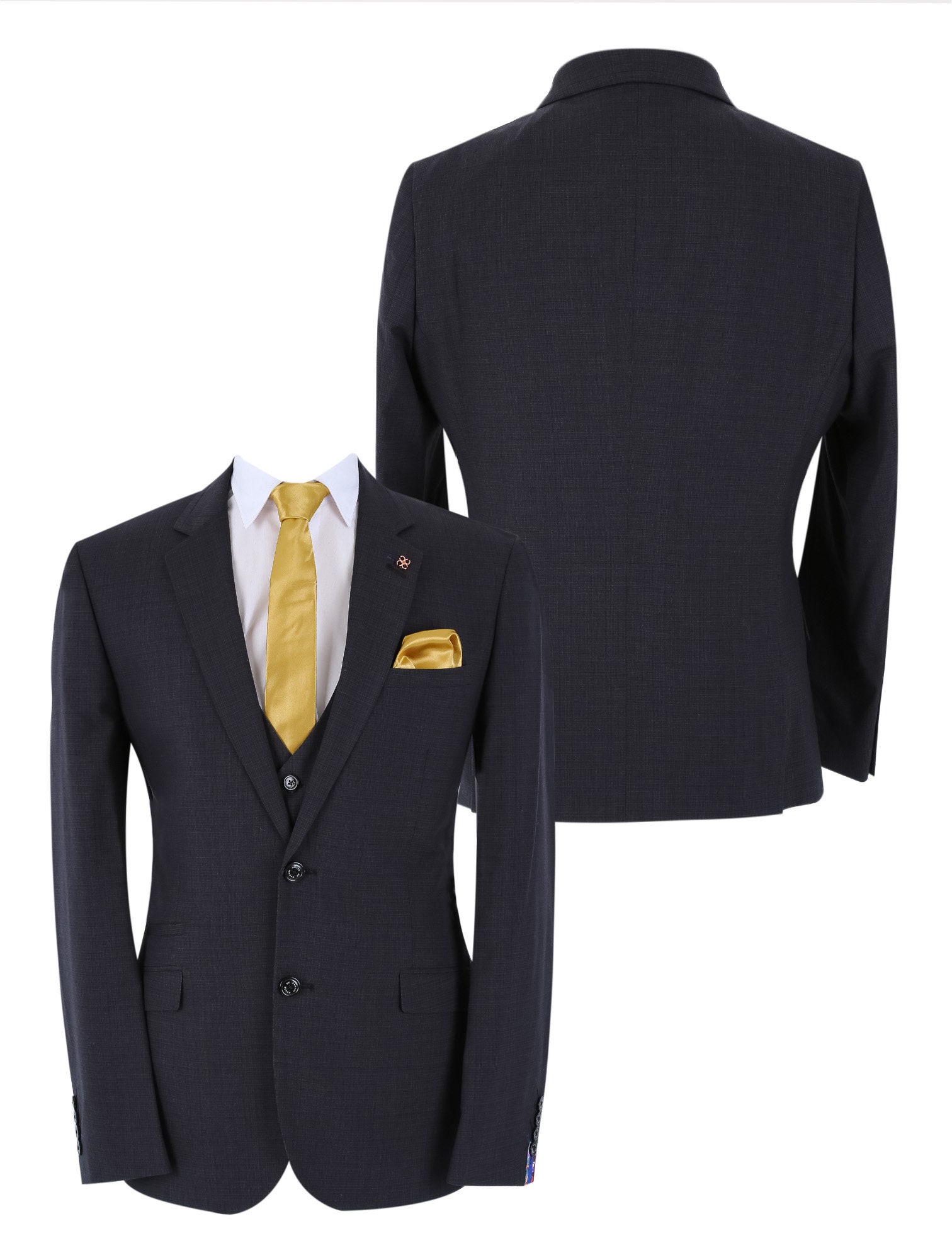 Mens Slim Fit Navy Blue Suit Jacket Waistcoat Trousers Classic Etsy