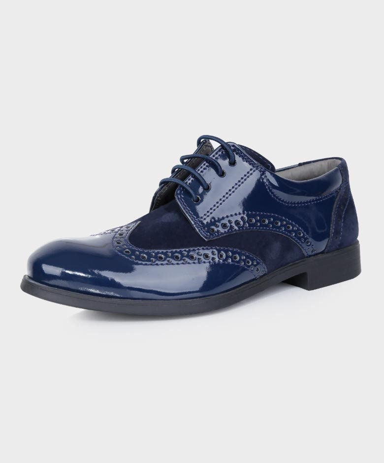 Boys Suede and Patent Lace up Formal Oxford Brogue Shoes