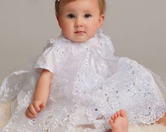 Ensemble de robe de baptême de luxe pour bébé fille – tenue de baptême blanche