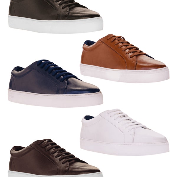 Mens Genuine Leather Lace Up Casual Sneakers