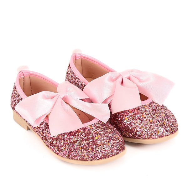 Girls Dress Shoes Sequin Glitter Mary Jane Flat Footwear Pumps in Lilac