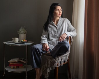 Linen pyjamas set, Linen sleepwear, Linen loungewear, Linen pajamas set