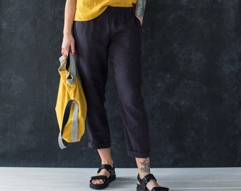 Tapered linen trousers, classic minimal linen pants