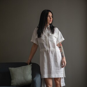 White linen dress, white linen shirt, linen tunic, women&#39;s linen dress, loose linen shirt