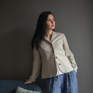 Classic linen jacket, woman's linen blazer image 1