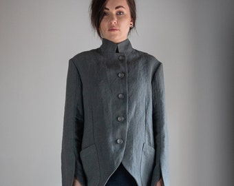 Long linen jacket, stylish linen jacket, jacket in Japanese style.