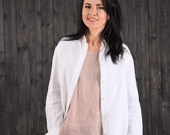 Classic style shirt, women's linen shirt, soft washed linen shirt, loose linen shirt