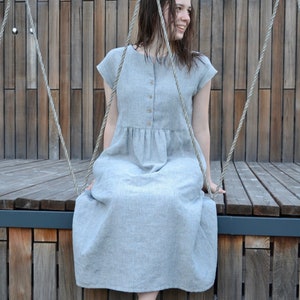 Linen dress, striped linen dress, long linen dress image 5