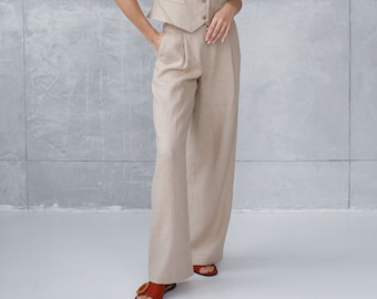 Linen Palazzo pants, wide-leg linen trousers women