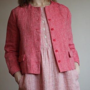 Short wide linen jacket, linen summer blazer, relaxed fit linen jacket, red linen jacket