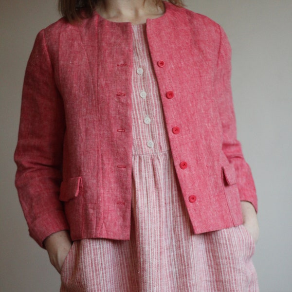 Kurze weite Leinenjacke, Leinen Sommer Blazer, Relaxed Fit Leinenjacke, rote Leinenjacke