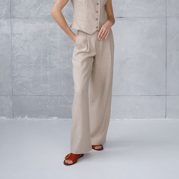 Linen Palazzo pants, wide-leg linen trousers women