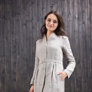 Linen jacket dress, natural linen dress, long linen jacket, long sleeves linen dress, linen clothing for woman