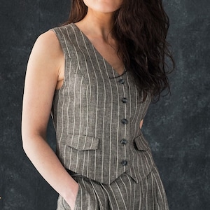 Classic linen waistcoat for women, striped linen vest