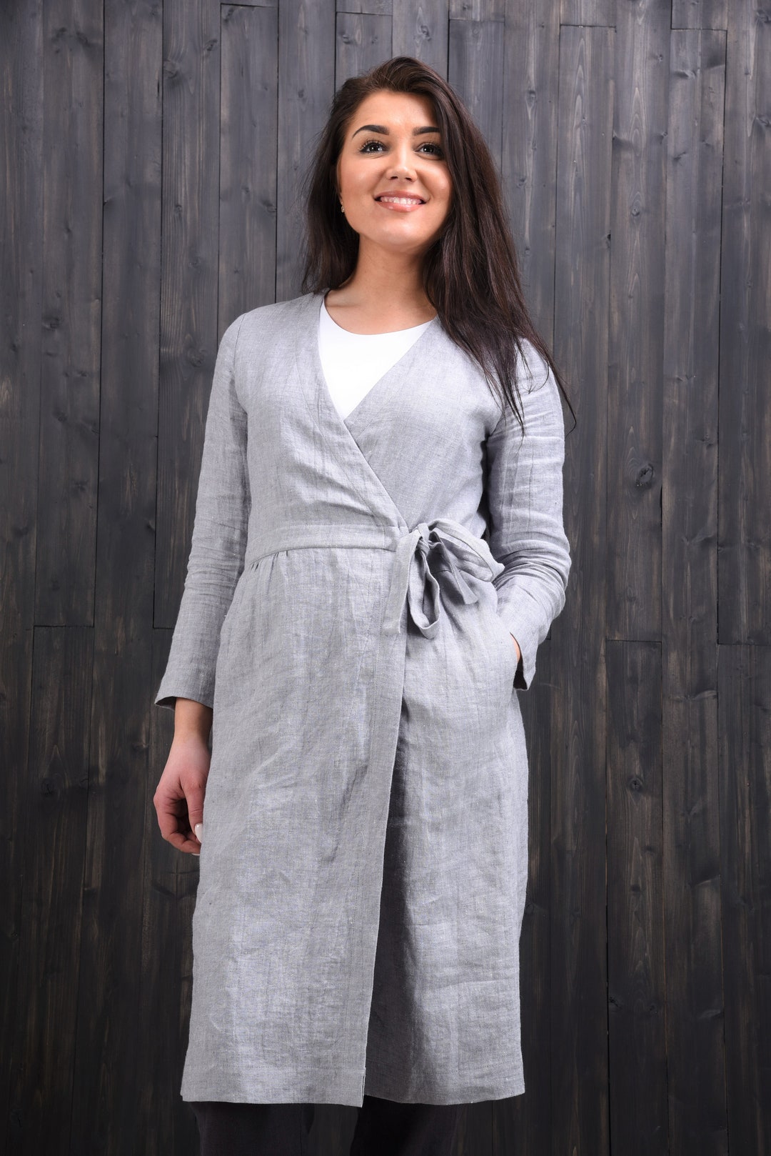 Linen Wrap Dress, Linen Coat Dress, Long Linen Jacket - Etsy