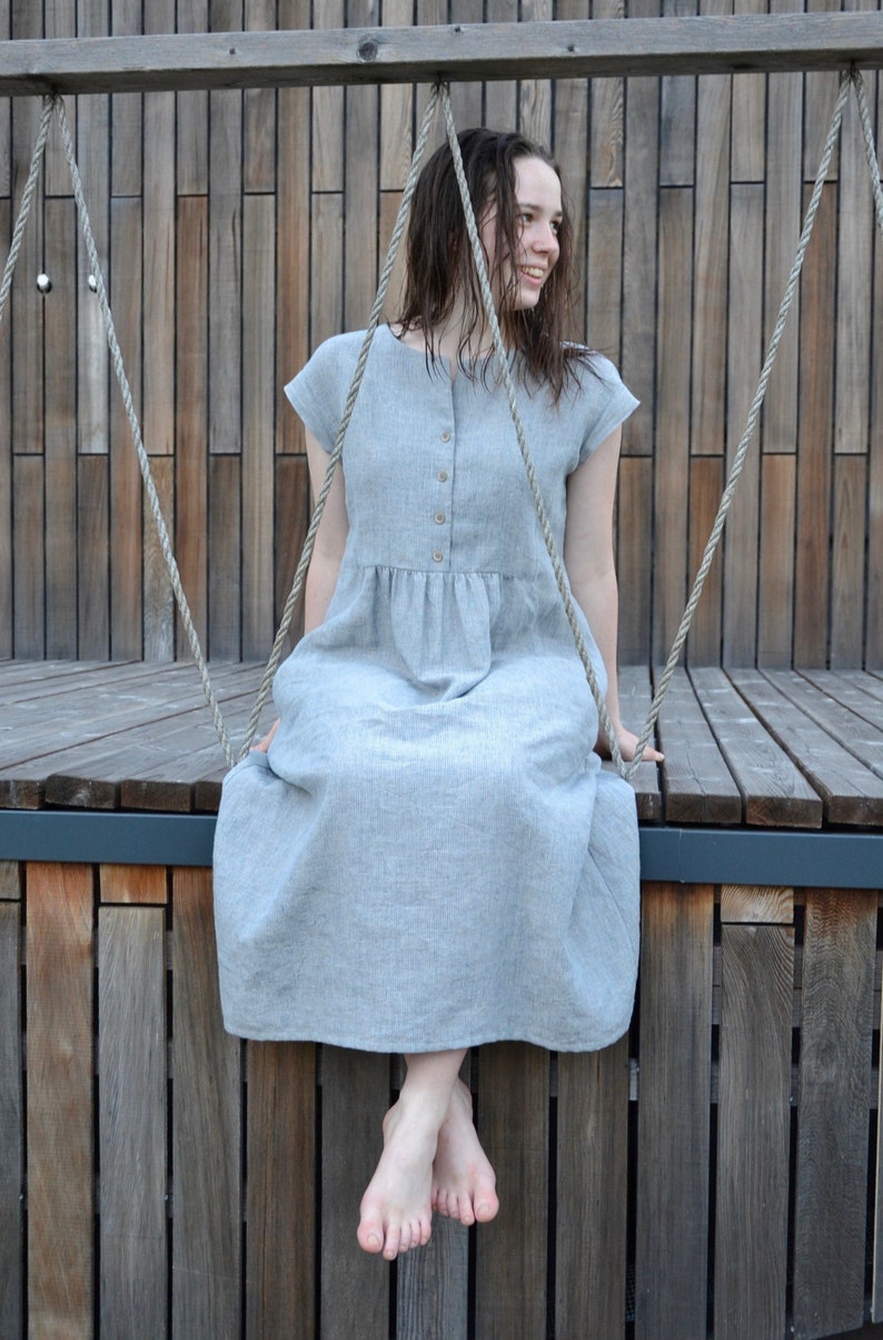 Linen dress, striped linen dress, long linen dress image 5