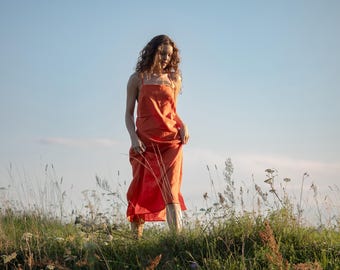 Linen apron dress/ Linen pinafore dress / Overall with skirt