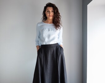 Lichtblauwe linnen blouse/linnen top