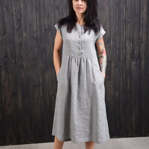 Linen dress, striped linen dress, long linen dress image 1