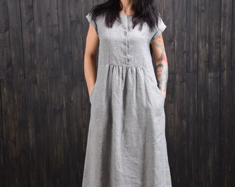 Linen dress, striped linen dress, long linen dress