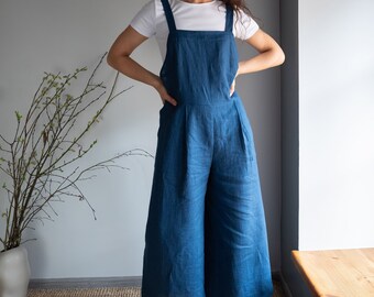 Linen jumpsuit. Sleeveless romper. Natural linen overall.