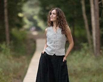 Linen vest for women, linen waistcoat, linen striped vest