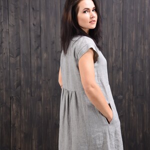 Linen dress, striped linen dress, long linen dress image 3
