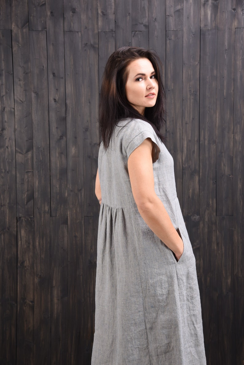 Linen dress, striped linen dress, long linen dress image 3