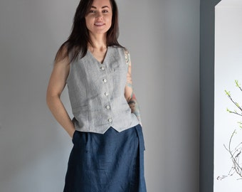 Linen vest for women, linen waistcoat, linen striped vest