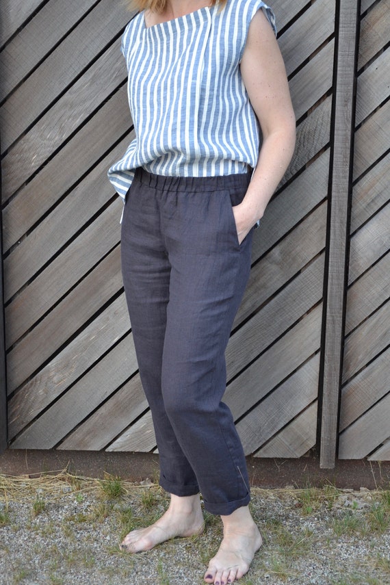 tapered linen trousers womens