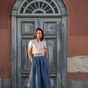 Linen skirt with elastic waist, Midi linen skirt image 4