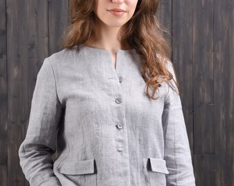Linen Jacket Grey Short Jacket Women's Shirt Linen Clothing