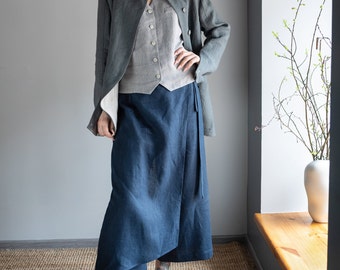 Linen trousers, Cropped linen pants with wrap detail, Linen wrap culottes