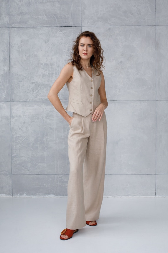 Linen Palazzo pants, wide-leg linen trousers women